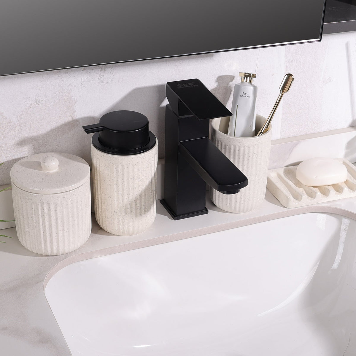 BosilunLife Pockmark 4-Piece Foaming Bathroom Set Recycled Ceramic Eco-Clay